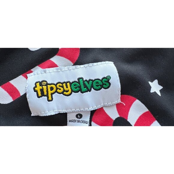Tipsy Elves CANDY CANE STARS HIGH WAISTED LEGGINGS Black Red White Size Large - Picture 5 of 6